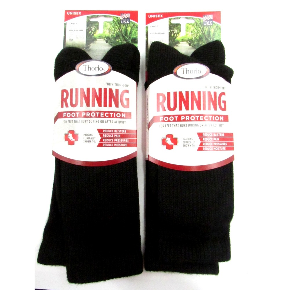 Thorlo XJ13 Running Socks 2 Pair Large Black 9-12 Socks Thick Thor-Lon Hurt Feet